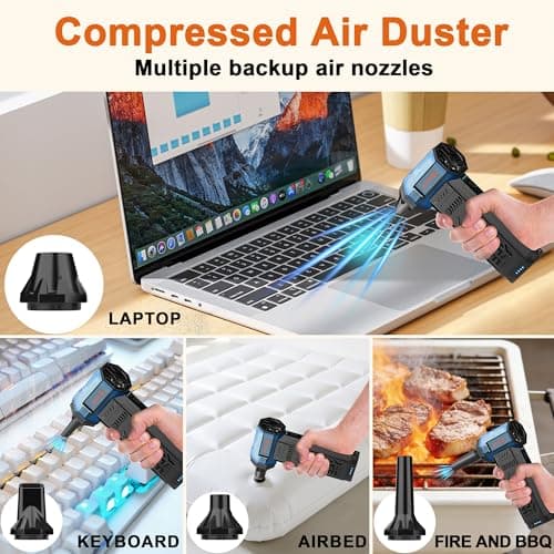 JUFINX Air Duster - 250,000RPM Compressed Air Duster, Replaceable Batteries 2pcs,Long Life-mini Blower, 3-Gear Adjustable- Electeic Air Duster for Keyboard,PCs,Leaves,Car Cleaning (2*Batteries) - Thumbnail 4