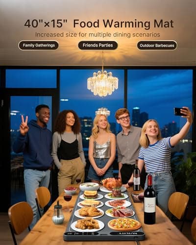 NUTCITY Warming Mat for Food Extra Large, 40" x 15" - Fast Full Surface Heating, Foldable Warming Trays for Food, Food Warming Mat with 7 Temp Settings & 8-Hour Timer for Buffets Party, Gathering - Thumbnail 2