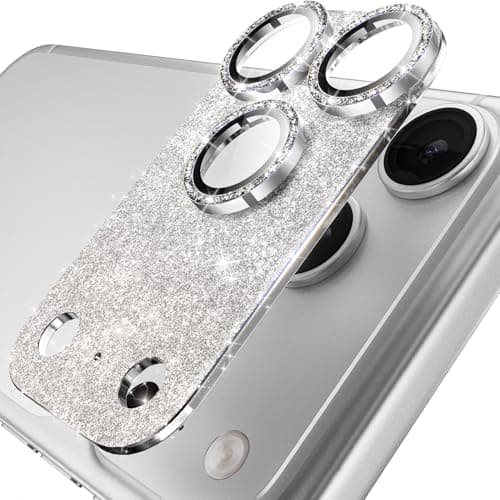 YWXTW for iPhone 17 Pro Camera Lens Protector, [Upgraded Glitter Design] Full Bling Sparkly Diamond Tempered Glass Screen Protector Metal Camera Cover Accessories (Glitter Silver, iPhone 17 Pro) - Image 1