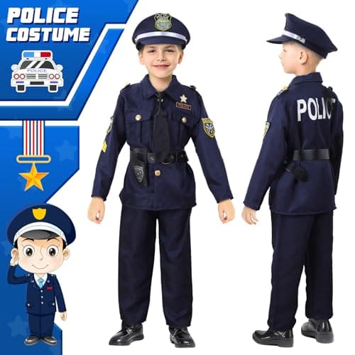 Skirfy 16PCS Police Officer Costume for Boys,Police Costume for Kids,16PCS Cop Toys with Uniform,Boy Toys,Kids Halloween Costumes Role Play Kit(Size M) - Thumbnail 5