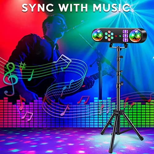 Telbum DJ Lights with Stand, 5 in 1 Party Bar Light Set with Rotating Ball, Strobe, UV, Colorful LED Par Light and Pattern, Sound Activated DJ Lighting System for Disco Stage Gig Band Wedding - Thumbnail 4