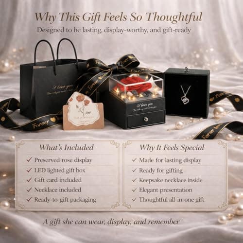 cdco Forever Love Preserved Real Rose with Heart Necklace, Mothers Day Gifts for Mom, Wife, Anniversary Birthday Gifts for Women – Projects “I Love You” in 100 Languages - Thumbnail 6