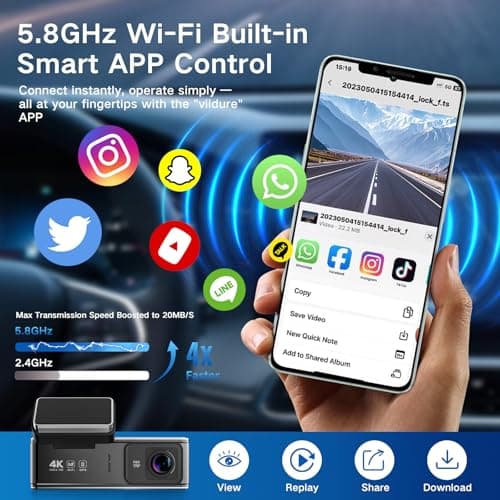 4K Dual Dash Cam Front and Rear, 2 Channel Car Camera with Built-in GPS 5.8GHz WiFi, 3.5" IPS Screen, 64GB Card Included, 170° Wide Angle, Night Vision, 24H Parking Monitor for Cars - Thumbnail 5