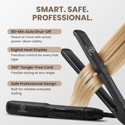 Tony Odisho Black Germanium Flat Iron Hair Straightener – 1.25″ Floating Plates, Ionic Fast-Heat MCH, Digital 180–450°F, Frizz Control, 60-Min Auto Shutoff, 8.5-ft Swivel Cord, Salon Professional - Thumbnail 4