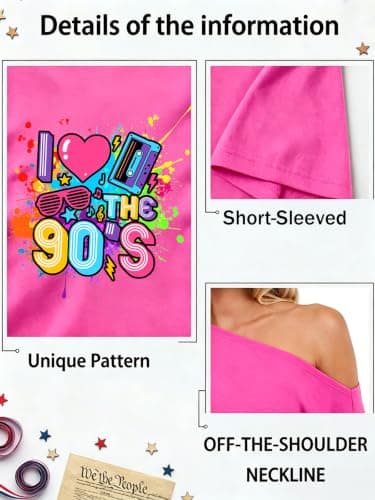 80s Outfit for Women 90's Theme Party Shirt Sexy Off The Shoulder 90S Tshirts 80s Disco Off Shoulder Crop Tops - Thumbnail 5