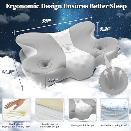 Mixiniso Cervical Neck Pillow, Side Sleeper Pillows, Cooling Ergonomic Neck Support Pillow for Neck Pain Relief, Orthopedic Contour Memory Foam Pillows for Side Back & Stomach Sleepers - Thumbnail 6