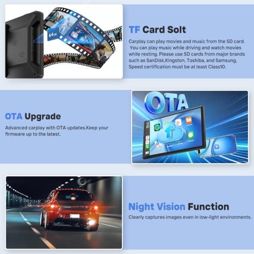 9" Wireless Apple Carplay Screen for Car with 4K Dash Cam, Portable Apple Carplay & Android Auto with 1080p Backup Camera DVR, Voice Control/GPS Navigation/Mirror Link/BT - Thumbnail 6