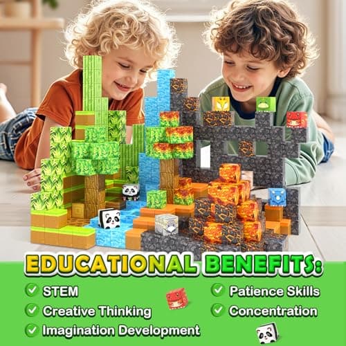 Magnetic Blocks-Build Mine Magnet World Dinosaur Panda Toys Kids Games, Toddler STEM Educational Sensory Dino Toys for Kids 3-5 5-7, Birthday Gifts for 3 4 5 6 7 8 Year Old Boys and Girls - Thumbnail 6