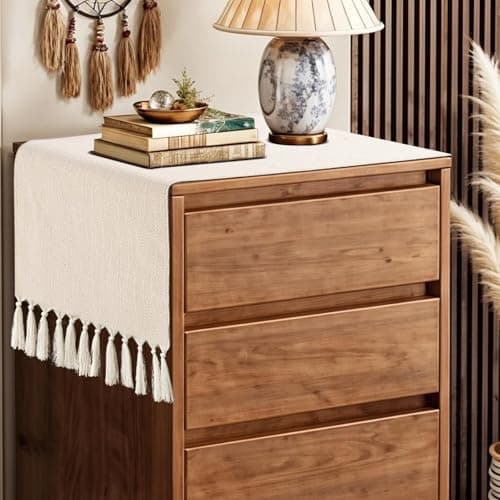 yuboo 36 Inches Boho Nightstand Dresser Cover Top for Bedroom, Short Cream Small Farmhouse Coffee Table Runner , Rustic Table Cover for Bedside Table, End Table, Nightstands, TV, Spring Table Decor - Thumbnail 6