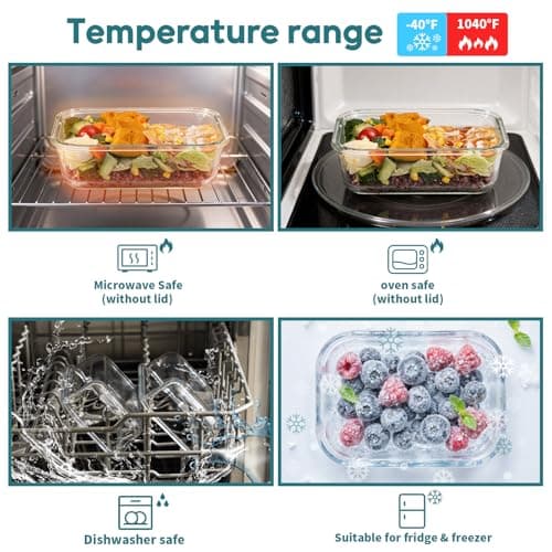GENICOOK Airtight Glass Meal Prep Containers 15-Pack with Locking Lids – Leak-Proof Food Storage Containers Set, BPA-Free Borosilicate Glass, Microwave, Oven, Freezer & Dishwasher Safe - Thumbnail 5