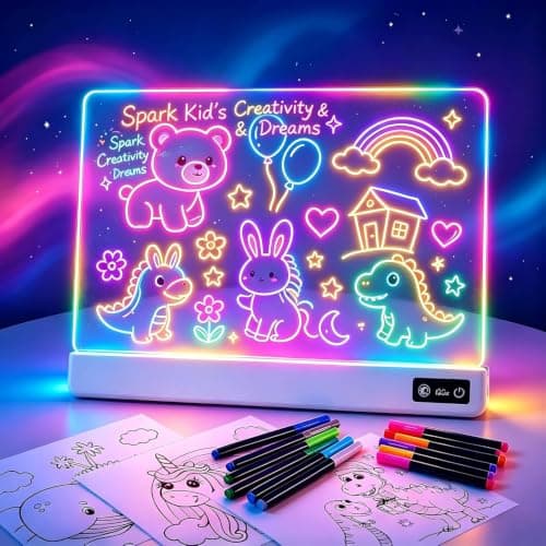 LED Drawing Board for Kids - 17" Flicker-Free Glow Doodle Drawing Pad with 11-Color Light Modes, Soft Light Dry Erase Note Board with Stand,12 Markers, Gifts for Kids (1PS-Pink) - Thumbnail 2