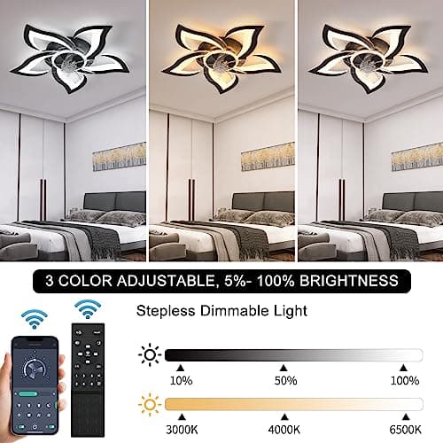 ZHMDJDSH 26" Geometric Ceiling Fan with Lights Remote Control, 6 Speeds 3 Colors, Black Low Profile Flush Mount Ceiling Fan for Kitchen Bedroom Living Room - Thumbnail 4