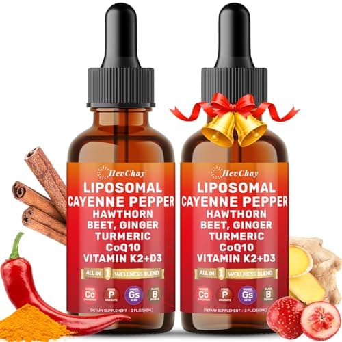 Cayenne Pepper Drops Liposomal Supplement Liquid + Hawthorn Berry, Vitamin D3 K2 Beet Root Powder, Ceylon Cinnamon, CoQ10, Turmeric Curcumin, Cayenne Pepper Extract - 4oz - Image 1