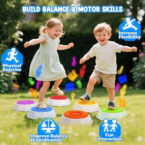 SOTAONE Rainbow Stepping Stones for Kids - Non-Slip Sensory Jumping Stone Toys, Toddler Obstacle Course Develop Balance Coordination Skills, Indoor Outdoor Play, Boy Girl Gifts, 6PCS with Light Up - Thumbnail 5