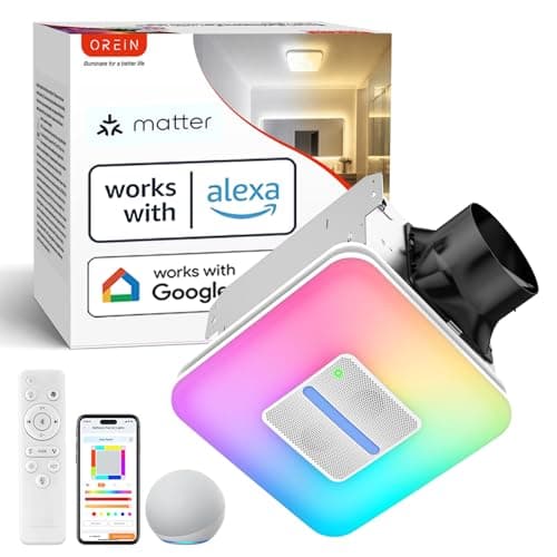 OREiN Matter Smart Bathroom Fan with Light – Humidity Sensor, 130–160 CFM Ventilation, Ultra-Quiet 1.0 Sone, Tunable White & Custom RGB, Dual Bluetooth Speakers, Compatible with Alexa & Google Home