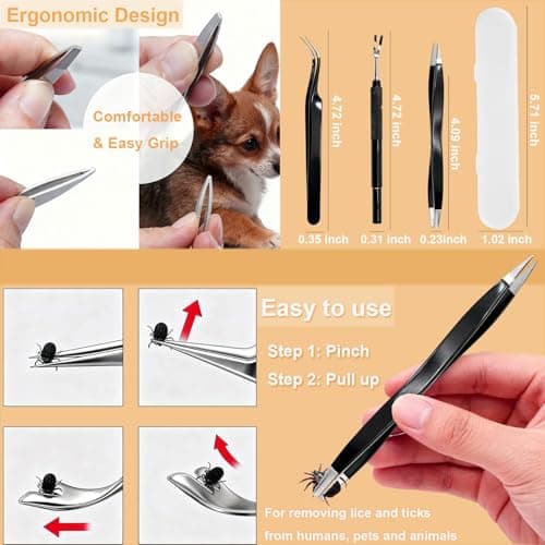 BVQWO Tick Removal Tool,Tick Remover for Dogs,Premium Tick Twister Stainless Steel 3 PCS -Tick Tweezers/Tick Fork/Handy Tin with Case -Safe for Human & Pets (Black) - Thumbnail 4