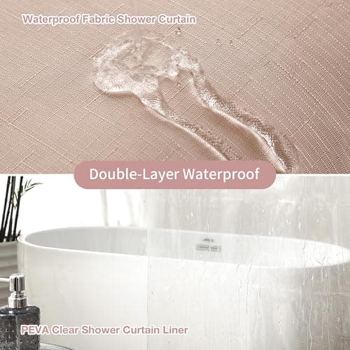 Lameirose 3 in 1 Shower Curtain Set, Pink Shower Curtain and Liner Set with 12 Double Sided Shower Curtain Hooks, Cloth Shower Curtains for Bathroom,Waterproof, 72" W*72" H - Thumbnail 3