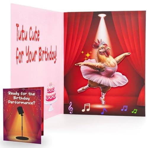 mountova Chicken Birthday Card with Music & Motion, Musical Birthday Cards for Girl, Sister, Granddaughter, Daughter, Mom, Cute Pop Up Birthday Card, 5.9"x7.9"