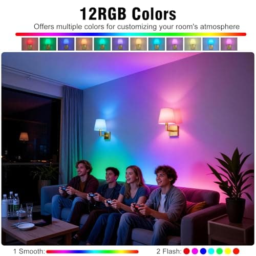 Battery Operated Wall Sconce with 10000mAh Detachable Rechargeable Bulbs, Wireless Wall Sconces Set of Two with Remote, 3 CCT & 12 RGB Dimmable Wall Sconces Battery Operated for Bedroom,Living Room - Thumbnail 3