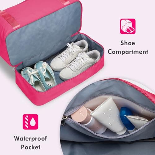 WOOMADA Weekender Overnight Bag for Women, Shoulder Travel Duffel with Shoes Compartment,Gym Bag with Toiletry Bag Large Size(hot pink) - Thumbnail 5