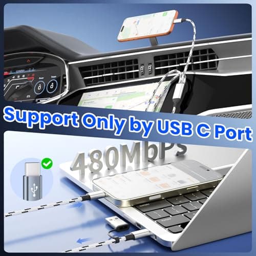 Firsting Travel Essentials 3 in 2 Multi Charging Cable, USB A/C Charging Cords with Type-C/IP/Micro, Universal Phone Charger Cord Compatible with iPhone17-8/iPad/Android/Tablet/Car (3Packs 5FT) - Thumbnail 4