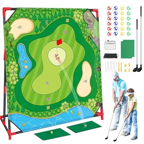 Golf Chipping Game with Stand, Upgrade 54"x 54" Golf Hitting Mat and Practice Set with Sticky Balls Perfect for Backyard Indoor Outdoor Family Battle Game, Christmas Ideal Gifts for Kids Adults (A)