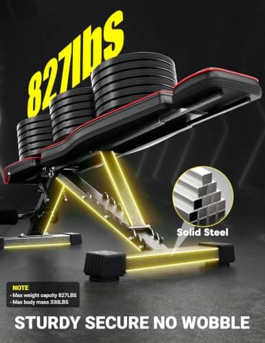YOLEO Adjustable Weight Bench, ASTM-Certified 827LBS, Extended Backrest - Thumbnail 4