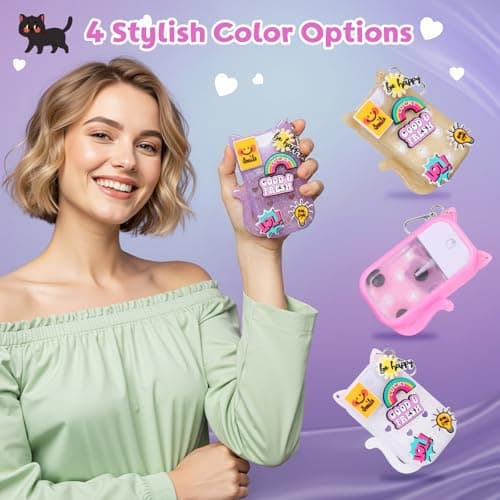 FunisFun Glitter Silicone Holder Case Compatible with Hand Sanitizer Spray 1 Fl. OZ., Adorable Cat-Shaped Keychain with 6 Charms (White) - Thumbnail 5