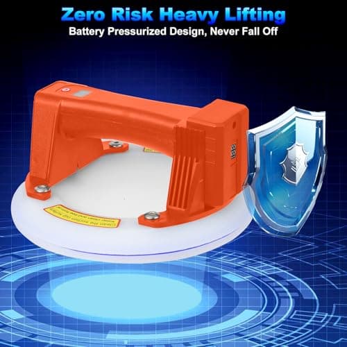 SONEE Electric Suction Cup, 8"-600 lbs Max Load Vacuum Suction Lifter, Digital Display, Auto Start Pump, Detachable Battery, Suction Cup Tool for Glass, Granite, Tile, Metal, Windshield (Orange) - Thumbnail 6