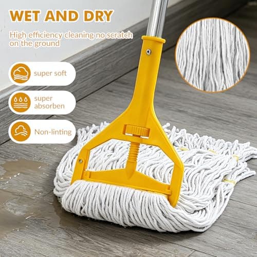 Commercial Mop Heavy Duty Industrial Mop- 3 Extra Large Cotton Looped Heads, 61" Aluminum Handle Mops for Concrete/Tile/Garage Floors-Home, Kitchen - Thumbnail 3
