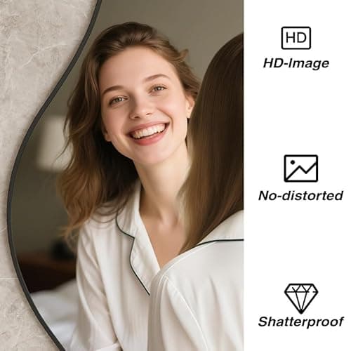 potijo Irregular Wall Mirror 20×36 Inch Wall Mirrors Decorative Black Modern Asymmetrical Abstract Mirror for Bathroom Bedroom Living Room Entryway Hallway - Thumbnail 3