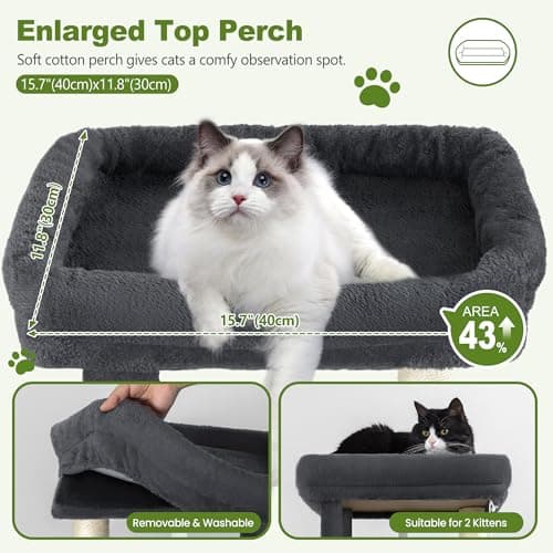Small Cat Tree Tower for Indoor Cats, 40 in Multi-Level Compact Cat House Bed with 2 Condos, Large Platform Perch, Sisal Scratching Post, Hammock, Cat Climbing Stand for Kitty Kitten(Dark Grey) - Thumbnail 2