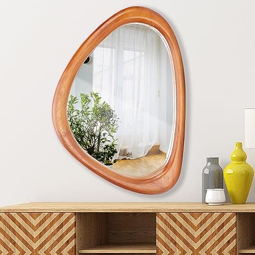 MAGFLERUM Irregular Wall Mirror, 30 * 20 inch Asymmetrical Wood Mirrors, Entryway Mirror, Hanging Vertically and Horizontally. Mirrors for Wall Decor (Red Walnut) - Image 1
