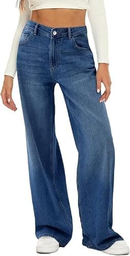 HDLTE Women Wide Leg Jeans High Waist Baggy Jeans Loose Boyfriend Jean Denim Pants Y2K - Thumbnail 2