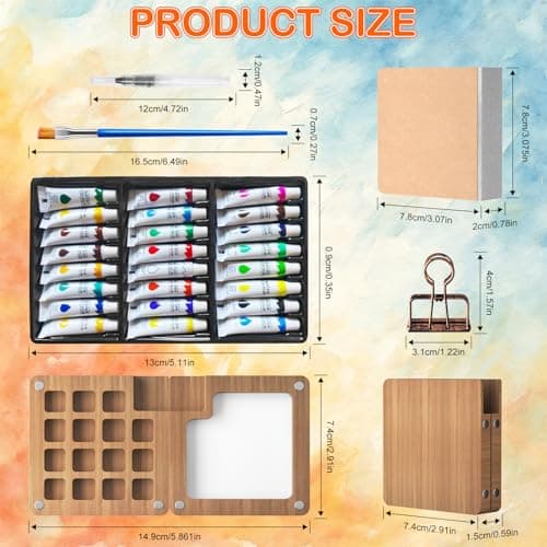 polsmtx Watercolor Paint Set, Mini Watercolor Travel Set, Pocket Watercolor Set With15 Grids Portable Wooden Paint Palette & 24 Paints, Tiny Gift, for Outdoor Hiker Recreationist - Thumbnail 5