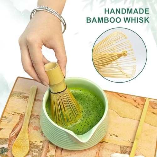 Matcha Whisk Set, Matcha Bowl with Spout, Tea Brush Stand, Stainless Steel Sifter, Matcha Whisk Holder - 8 Pcs Green Matcha Kit Set for Matcha Lover Ideal Holiday Gift, Tea Making Tools - Thumbnail 5