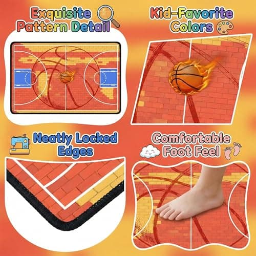 BATATADOCE Basketball Rug - 2.5x4 Feet Boys Bedroom Area Rug Basketball Court Sports Decor for Kids Room Playroom Game Floor Mat - Thumbnail 4