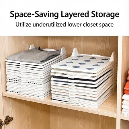 DegoCython 5-Piece Clothing Organizer, Stackable Closet Storage with Flip-Top Lid, Space-Saving Layered Design for Shirts/T-Shirts, Durable PP Material for Home Bedroom Closet Organization - Thumbnail 3
