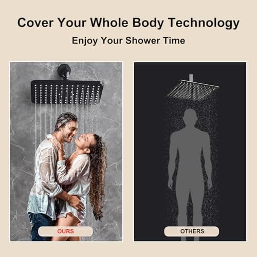 GAOZHIBST 12 Inch Rain Shower Head High Pressure Dual Shower Heads Rainfall Showerhead with 9 Sprays Handheld Spray Combo & 70"Long Fixed Showerheads Hose, Matte Black Bathroom Accessories - Thumbnail 4