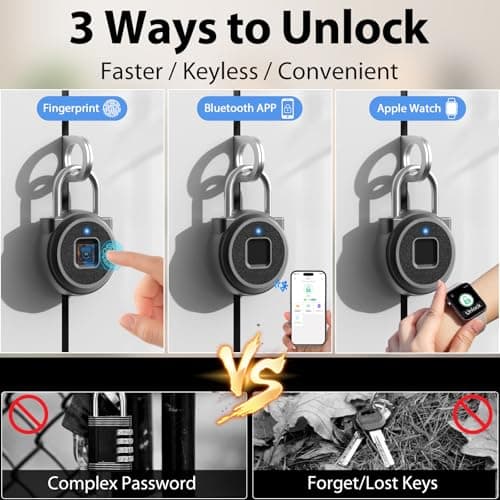 Keylesslife Fingerprint Padlock,Fingerprint Locker Lock,Biometric Smart Padlock Outdoor Waterproof Pad Lock for Locker Gym Fence Gate Toolbox Case Storage - Thumbnail 2