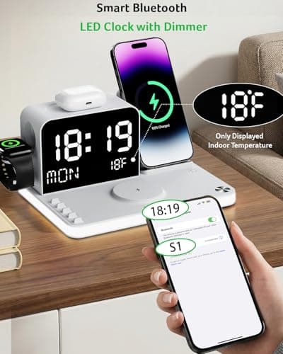 Acer 7-in-1 Wireless Charging Station with LED Clock - 30W Fast Wireless Charger for iPhone 16/15/14/13/12/Pro Max, Apple Watch, AirPods - Bluetooth Auto Time Sync & Night Lights (White) - Thumbnail 6