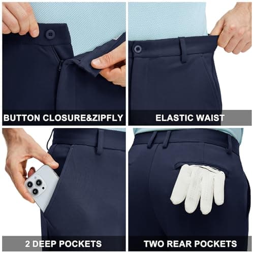 M MAELREG Golf Pants for Men Pockets 30"/32"/34" Knit Lightweight Dry Fit Stretch Business Casual Mens Dress Pants Navy - Thumbnail 4