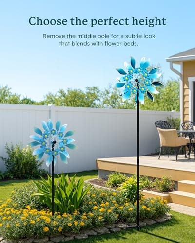 Cyan Oasis Wind Spinners Outdoor, Large Metal Garden Wind Spinners with Stake, Kinetic Windmill for Yard, Lawn, Patio, Backyard, Gift Ideas for Garden Lovers (15'' W x 71'' H) - Thumbnail 5