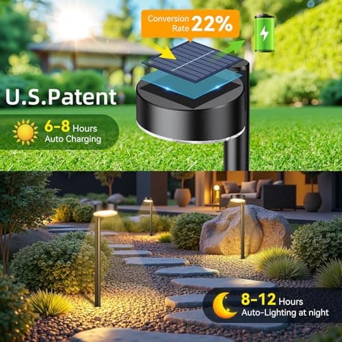 Ahaorigin 8 Pack Solar Pathway Lights Outdoor, 12 Brighter LEDs Solar Lights Outdoor Waterproof, Up to 12 Hrs Modern Path Light for Yard Garden Walkway Driveway Lawn, Warm White - Thumbnail 2