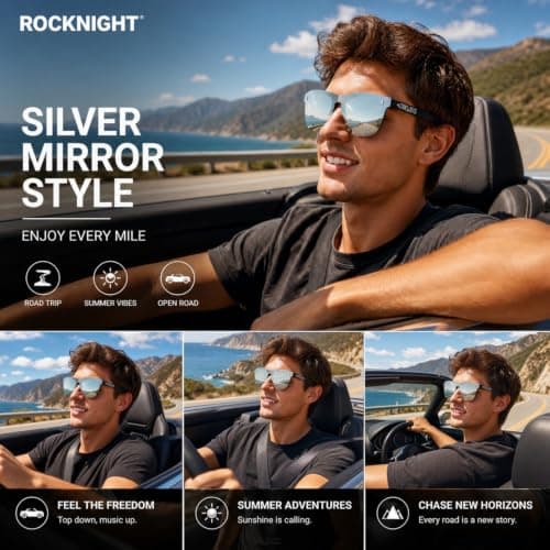 ROCKNIGHT HD Polarized Sunglasses Silver Mirrored Aviator Sunglasses Outdoor UV400 Protection - Thumbnail 2