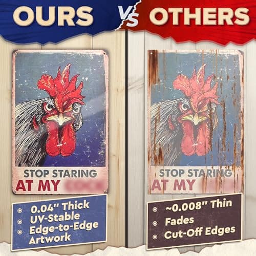 Chicken Coop Sign 8 x 12 Inches – Stop Staring at My Sign, Rooster Decor – Lightweight Durable Tin Metal, Fade-Resistant, Easy to Install, Indoor and Outdoor Use | Chicken Coop Accessories & Gifts - Thumbnail 6