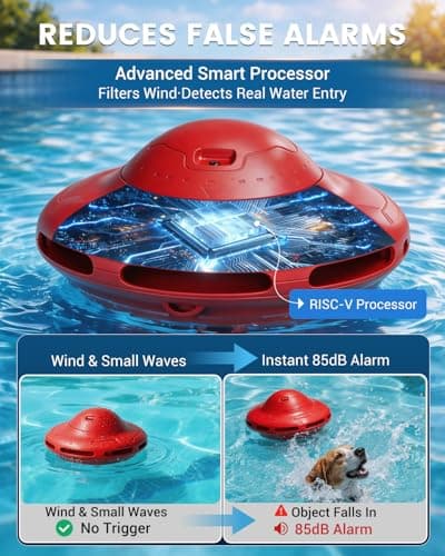 Smart Pool Alarm with App for Inground & Above Ground Pools, Adjustable Sensitivity Water Detection Alarm up to 20x40ft, 85dB+ Safety Alerts for Kids, Pets & Accidental Entry(Red) - Thumbnail 3