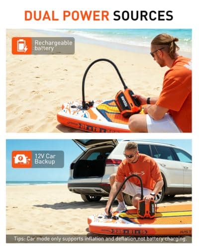 BAVIZZN 76.96Wh Rechargeable SUP Pump, 22PSI Electric Paddle Board Pump with Auto-Off & LCD, Dual Power (Battery/12V Car) & Type-C, Portable Inflator for 6 SUPs, Kayak Boat Camping Inflatables - Thumbnail 4
