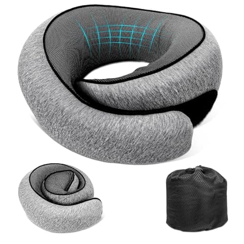 GongPath Travel Neck Pillow for Airplane, Memory Foam Neck Pillow with 360° Support, Adjustable Velcro, Breathable Washable Cover, Compact for Long Flights, Car, Train, Office, Light Grey(Dark Grey)