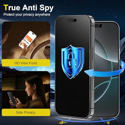 YWXTW 2 Pack for iPhone 16 Pro Max Matte Privacy Screen Protector 6.9 Inch + 1 Set Camera Lens Protector, Anti Spy Anti Glare 16 Pro Max Tempered Glass Film, Anti Fingerprint, Bubble Free - Thumbnail 3